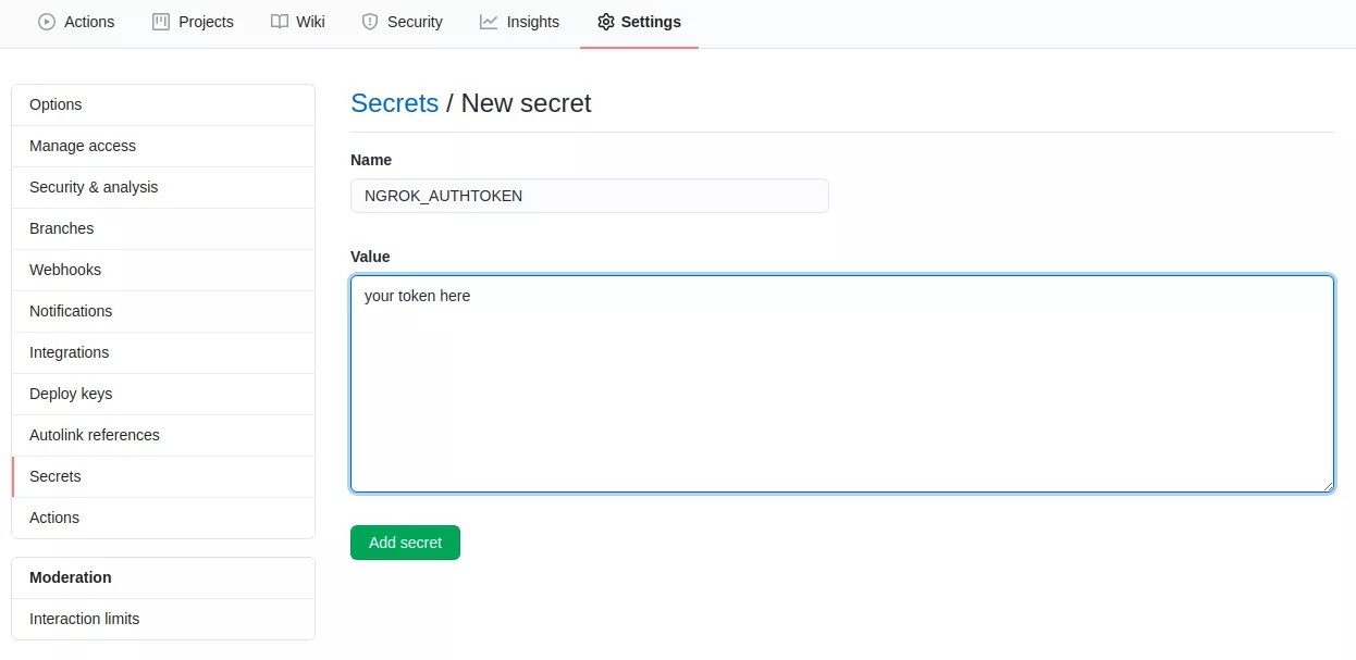 setting secrets in github actions