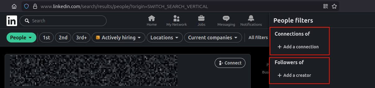connection filters in people search