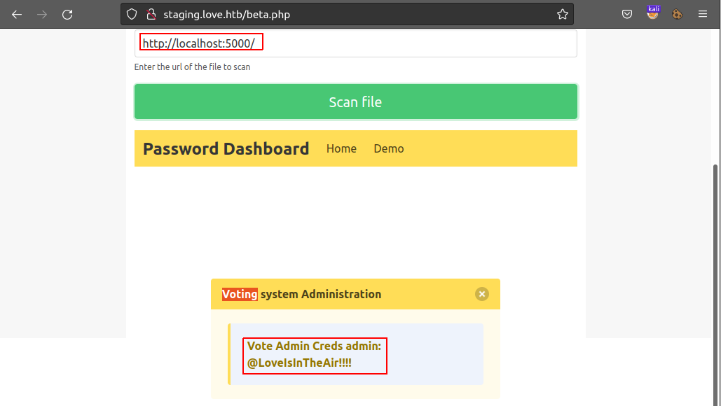 “Leaked Credentials on port localhost:5000”